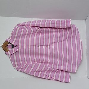 Lands' End Women's Pink White Purple Striped 1/2 Button Tunic Top,  10